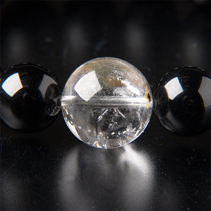 ブレスレット 水入り水晶+ブラックカルセドニー