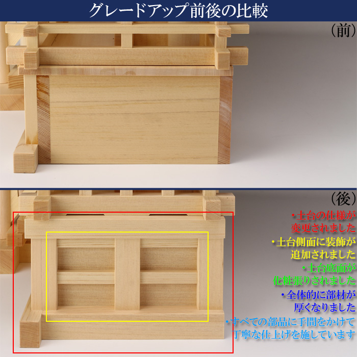 神棚 茅葺三社宮(小)〈K-17〉 グレードアップ前後比較